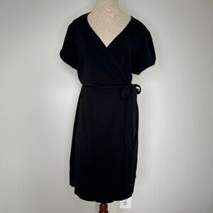 Lands' End Women's Black Wrap Dress Size 14-16 V-Neck, Stretch, Midi